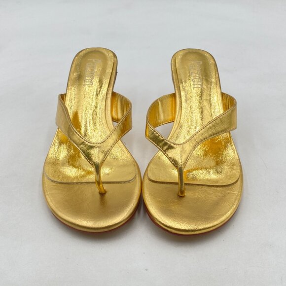 Pazzion Gold Open Toe Kitten Heels Flip Flop Slip On Low Heel Thong Sandal - Picture 2 of 7
